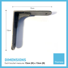 Load image into Gallery viewer, 2 X SHEFFIELD TRADITIONAL SHELF BRACKETS 6 x 6 Inch Cast Iron Pair of Heavy of Wall Brackets for Shelves | Shelf Brackets| Living Room Shelf | Vintage Wall Shelf brackets | Natural aged iron finish | scaffold board bracket