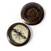 Load image into Gallery viewer, Vintage style reproduction 1920 Marine Pocket Compass with Robert Frost Poem, Antique Brass Finish, Distressed Look