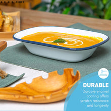 Load image into Gallery viewer, Traditional White Enamel Pie Dish Oblong Baking Tin for Pudding, Steak, and More (22cm x W16 x D5 cm) Oven-Safe Bakeware