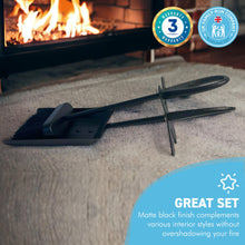 Load image into Gallery viewer, FIRESIDE BRUSH and  PAN shovel set | Tidy clean log burner stove | Powder coated black finish | Built-in stand | Hearth Iron Fireside Tidy Set | Bannister set