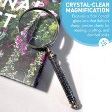 Load image into Gallery viewer, Vintage Silver Handheld Magnifier with geometric patterned handle, perfect for reading, crafting and precision work
