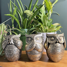Load image into Gallery viewer, Set of three 13 cm (H) Golden Owl Figurines – Hear No Evil, See No Evil, Speak No Evil - Polystone Collectible Ornaments for Home Decor