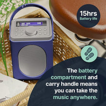 Load image into Gallery viewer, Majority Little Shelford Radio, DAB, DAB+ Digital and FM Bluetooth, Portable, Battery and Mains Powered, Bluetooth Connectivity, Dual Alarm, 15 Hours Playback and LCD Display - Blue & Grey