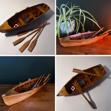 Load image into Gallery viewer, Rowing Skiff Ornament in varnished wood, Classic Rowing Skiff Ornament, Boating Gift