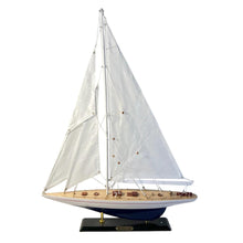 Load image into Gallery viewer, Detailed 50cm long wooden model Enterprise J Class Sailing Yacht | Americas Cup Racing Yacht | Nautical ornament | sailboat model | Enterprise sailing ship model | Fully assembled model boat kit