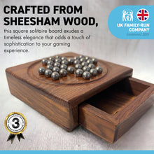 Load image into Gallery viewer, WOODEN SOLITAIRE WITH DRAWER FOR STORING THE METAL MARBLES| Travel games | Wooden Games | Strategic Games | Traditional Games Loved by Adults