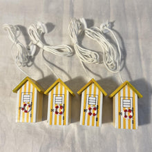 Load image into Gallery viewer, Set of 4 Yellow beach hut light pulls | Nautical Theme Wooden Beach Hut Cord Pull Light Pulls
