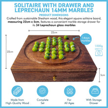 Load image into Gallery viewer, Wooden Solitaire with Drawer for Leprechaun Marbles | Travel Games | Strategic & Traditional Games | Perfect for Adults & Family Fun