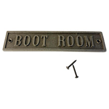 Load image into Gallery viewer, The Boot Room Plaque – A Cast Iron Wall Sign with an Antique Iron Finish