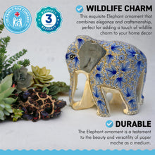Load image into Gallery viewer, BLUE AND WHITE PAPER MACHE ELEPHANT ORNAMENT | Animal Decoration | Wildlife Sculpture | Paper Mache Animal | Blue and White | Home Decor | Elephants represent Good Luck