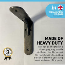 Load image into Gallery viewer, SHEFFIELD TRADITIONAL SHELF BRACKET 4 x 4 Inch Cast Iron Heavy Duty Wall Brackets for Shelves | Shelf Brackets| Living Room Shelf | Vintage Wall Shelf brackets | Natural aged iron finish | scaffold board bracket