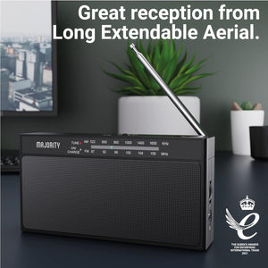 Rechargeable FM/AM Pocket Radio | Compact Portable Radio with 10 Hours of Playback, USB Charging and Headphone Jack | Majority Belford Go FM and AM Radio | Clear Sound Quality and Excellent Reception