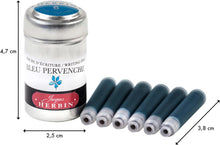 Load image into Gallery viewer, J. Herbin Bleu Pervenche Fountain Pen Ink Cartridges Tin, 6 International Standard Short Cartridges, Hand-Finished Collectable Tin, Made in France