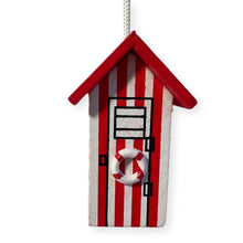 Load image into Gallery viewer, Red and white beach hut light pull | Nautical Theme Wooden Beach Hut Cord Pull Light Pulls