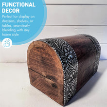 Load image into Gallery viewer, Mango Wood Treasure Box with floral embossed design, ideal for jewellery & trinkets