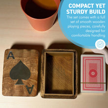 Load image into Gallery viewer, Handcrafted 𝗪𝗢𝗢𝗗𝗘𝗡 𝗣𝗟𝗔𝗬𝗜𝗡𝗚 𝗖𝗔𝗥𝗗 𝗕𝗢𝗫 with Silver Ace of Spades Inlay – Single Deck Storage Case with Playing Cards, Poker Gift for Card Players