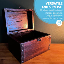 Load image into Gallery viewer, Wooden Treasure Chest Money Box, secure and stylish storage for coins