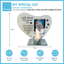 Load image into Gallery viewer, Sadly Missed MY SPECIAL CAT GLASS MEMORIAL CANDLE HOLDER AND PHOTO FRAME | thinking of you gifts | memorial photo frame  | in loving memory | memory plaque
