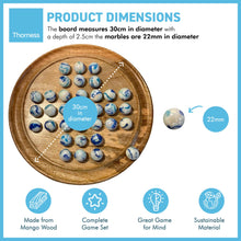 Load image into Gallery viewer, 30cm Diameter WOODEN SOLITAIRE BOARD GAME with JELLYFISH GLASS MARBLES | classic wooden solitaire game | strategy board game | family board game | games for one | board games