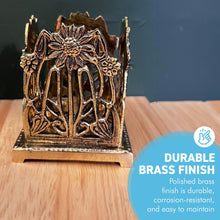 Load image into Gallery viewer, Elegant Art Nouveau Sunflower Pen Holder – Polished Brass Desk Organizer, Tidy Rack for Workspace Decor