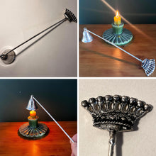 Load image into Gallery viewer, Crown Nickel Plated Candle Extinguisher with long handle, safely snuffs out candles