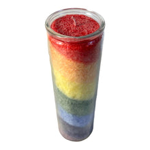 Load image into Gallery viewer, SCENTED RAINBOW CHAKRA CANDLE | Perfect for Relaxation, Yoga, Meditation &amp; Aromatherapy | Meditation - Mindfulness - Spiritual - Holistic | Honey suckle and Cedar scented | 21cm tall with 100 hour burn time
