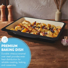 Load image into Gallery viewer, Dual Tone ENAMEL BAKING DISH 37cm – OVEN & ROASTING TRAY with Handles, Dishwasher Safe