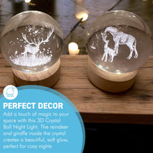 Load image into Gallery viewer, Set of Two 3D Crystal Ball Night Light USB Lamp with Reindeer and Giraffe designs, elegant modern illumination for any room