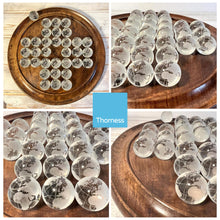 Load image into Gallery viewer, 30cm Diameter WOODEN SOLITAIRE BOARD GAME with 30mm FROSTED GLOBE GLASS MARBLES | classic wooden solitaire game | strategy board game | family board game | games for one | board games