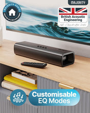 Load image into Gallery viewer, Majority 𝗕𝗟𝗨𝗘𝗧𝗢𝗢𝗧𝗛 𝗧𝗩 𝗦𝗢𝗨𝗡𝗗𝗕𝗔𝗥 | 2.0 Stereo | Wireless & Wall Mountable | HDMI ARC, AUX, Optical, Remote & Brackets Included | Naga 40