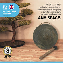 Load image into Gallery viewer, Vietnamese HANDMADE METAL GONG - natural aged finish – 23cm diameter/ 9 inches diameter GONG | Lightweight Sturdy and Durable | Music Therapy | Dinner Gong | Meditation | Percussion Music.