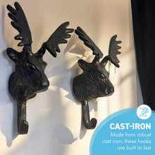 Load image into Gallery viewer, Set of 2 Wall-Mounted Cast Iron Deer Head Hook for Hats, Coats Durable and Stylish