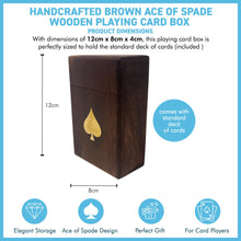 Load image into Gallery viewer, Handcrafted brown wooden playing card box with brass Ace of Spades design