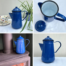 Load image into Gallery viewer, Elegant Traditional Blue Enamel Coffee Pot 1.5 Pint Capacity, Ideal for Home and Outdoor Use with Handle and Lid