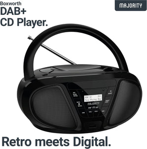 PORTABLE CD PLAYER & DAB BOOMBOX | Bluetooth, DAB+ Digital Radio & FM | USB & AUX Playback | Clear 2.0 Stereo Sound | Majority Boxworth | 15hr Battery Playtime