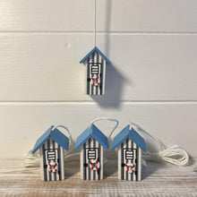 Load image into Gallery viewer, 4 x Light Blue and white beach hut light pulls | Nautical Theme Wooden Beach Hut Cord Pull Light Pulls