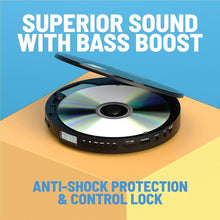 Load image into Gallery viewer, Personal CD Player | Portable Walkman with Included In-Line Control Earphones | 7 Hour Battery Playtime, In-Car AUX Compatibility | Bass Boost, Hold Lock and Anti-Skip Function | OAKCASTLE CD10