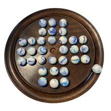 Load image into Gallery viewer, 30cm Diameter WOODEN SOLITAIRE BOARD GAME with JELLYFISH GLASS MARBLES | classic wooden solitaire game | strategy board game | family board game | games for one | board games