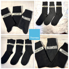 Load image into Gallery viewer, CAPTAIN, FIRST MATE AND SKIPPER SOCKS | 3 x Pairs of Socks | Sailing Gift | Gifts for boat owners | Nautical socks | Cotton rich | Adult Size UK 6-12 EU 39-46