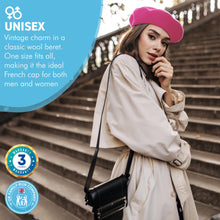 Load image into Gallery viewer, Pink French Beret Hat | Classic wool hat | One size | French cap |  Fancy dress theme hat | Vintage French Beret solid colour | Unisex style ideal for men and women