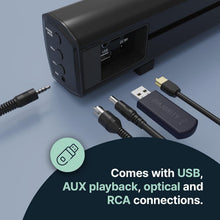 Load image into Gallery viewer, Majority BLUETOOTH SOUNDBAR WITH SUBWOOFER | 100 Watts Sound bar for TV | 2.1 Stereo TV Sound Bar with Optical, RCA, USB, and AUX Playback, Bowfell Plus TV Speaker
