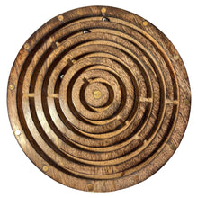 Load image into Gallery viewer, 20cm Diameter Wooden Labyrinth Maze Puzzle Board Game with 3 Silver Ball bearings
