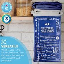 Load image into Gallery viewer, NAUTICAL SAYINGS TEA TOWEL | 100% COTTON TEA TOWEL | Blue kitchen towel | Hand towel| Nautical gift | Beach themed gift | Perfect gift for sailors | 70 cm x 50 cm