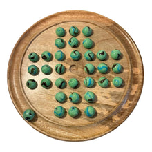 Load image into Gallery viewer, 30cm Diameter WOODEN SOLITAIRE BOARD GAME with BUTTERFLY GLASS MARBLES | classic wooden solitaire game | strategy board game | family board game | games for one | board games