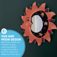Load image into Gallery viewer, Wooden Sun and Moon Decorative Mirror | Stylish Wall Hanging for Home Decor