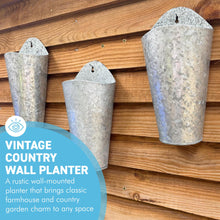 Load image into Gallery viewer, The Country Wall Planters – A Set of Three Vintage Style Galvanised Metal Hanging Baskets