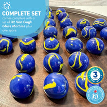 Load image into Gallery viewer, 30cm Diameter WOODEN SOLITAIRE BOARD GAME with VAN GOGH  GLASS MARBLES | classic wooden solitaire game | strategy board game | family board game | games for one | board games