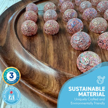 Load image into Gallery viewer, 30cm Diameter WOODEN SOLITAIRE BOARD GAME with SPARKLING PRINCESS GLASS MARBLES | |classic wooden solitaire game | strategy board game | family board game | games for one | board games