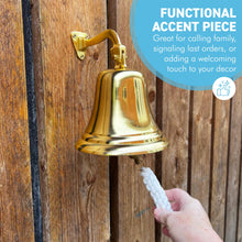 Load image into Gallery viewer, Brass Wall Mounted Traditional Ships Bell, perfect for home bar, gardens & pub decor