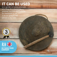 Load image into Gallery viewer, Vietnamese HANDMADE METAL GONG - natural aged finish – 23cm diameter/ 9 inches diameter GONG | Lightweight Sturdy and Durable | Music Therapy | Dinner Gong | Meditation | Percussion Music.